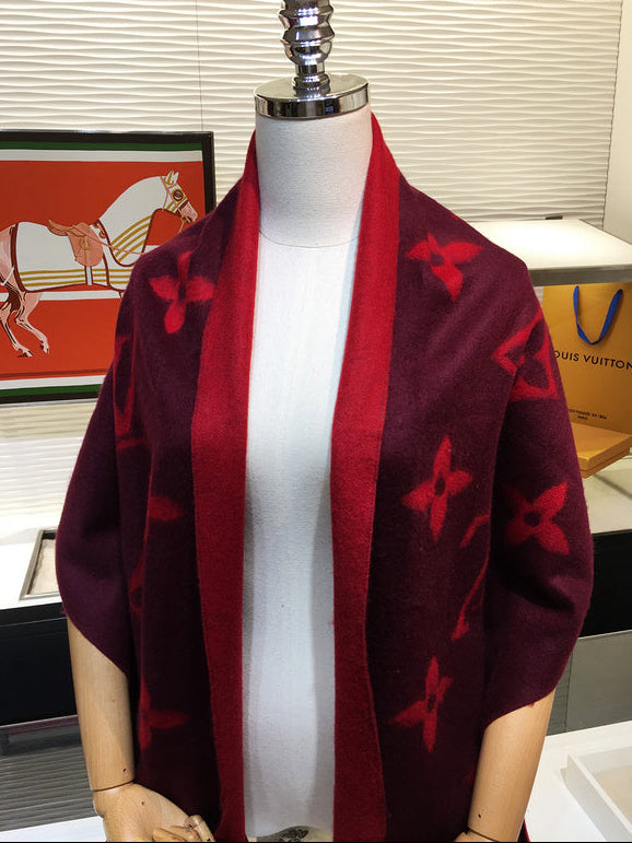 Louis Vuitton 100% Cashmere Monogram Scarf – Burgundy & Red