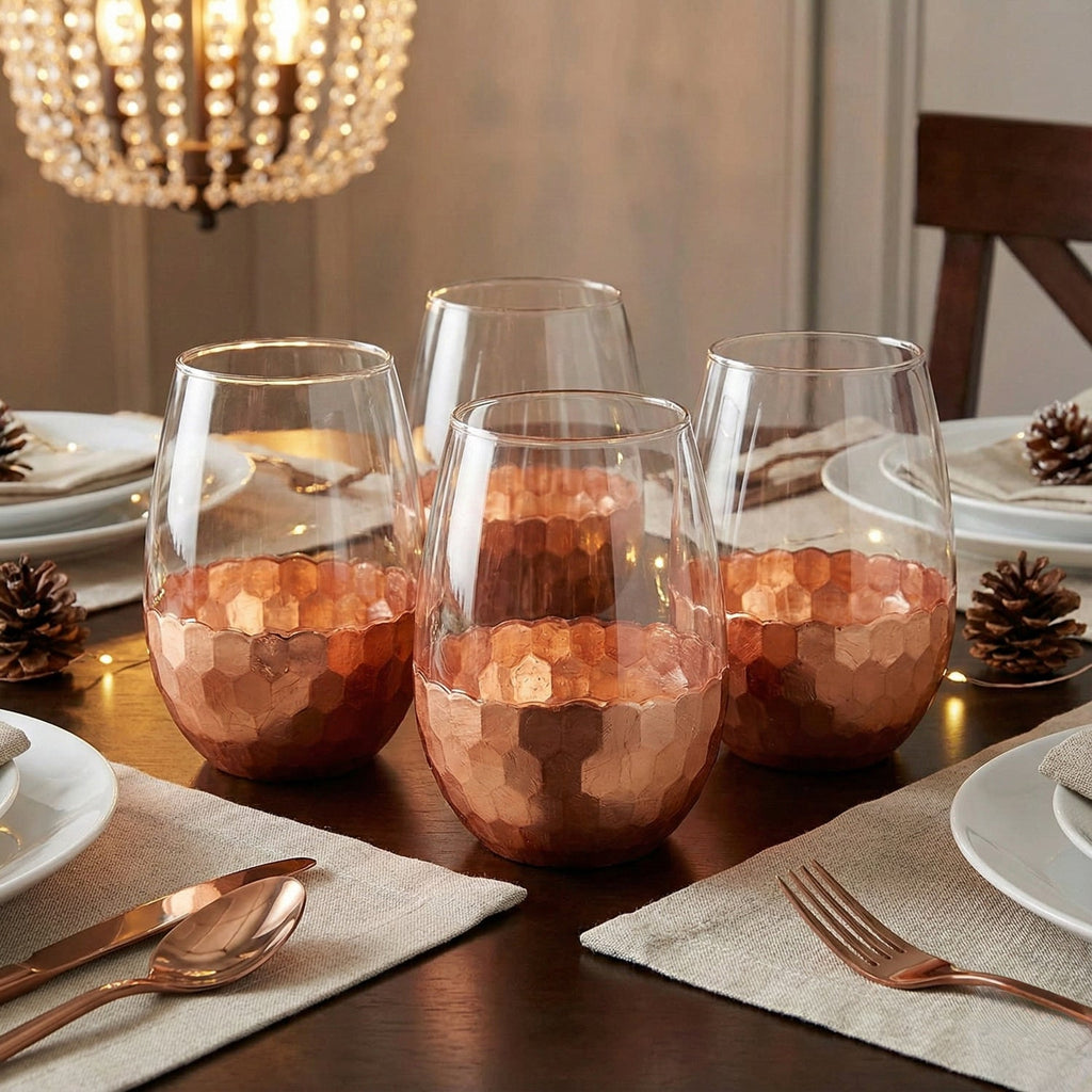 Jay Companies Daphne Copper Set Of 4 Stemless Glasses 20Oz.