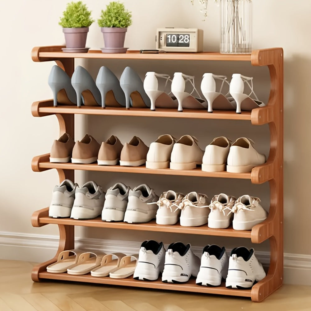 Shoe Rack in Reinforced Bamboo, Three to Six Tiers for Freestanding Garage and Entryway Organization