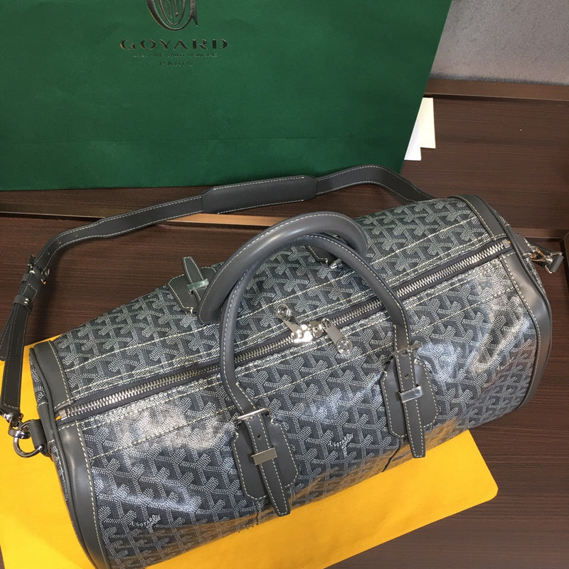 Goyard Boeing 55 Travel Bag – Black Goyardine Canvas Black Leather Silver Hardware