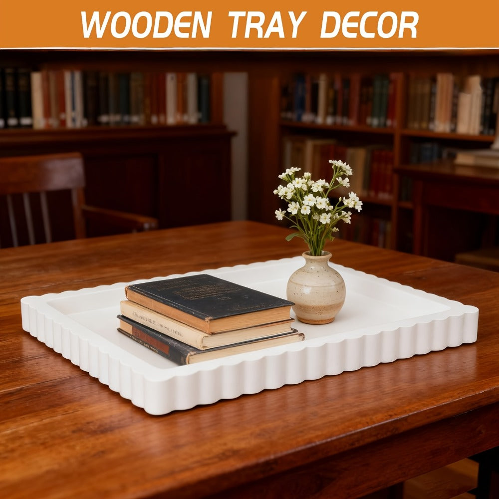 Wood Decorative Tray for Coffee Table 11 Inch Round Boho Serving Tray Wooden Centerpiece for Home Cooking, Dining and Outdoor Meals