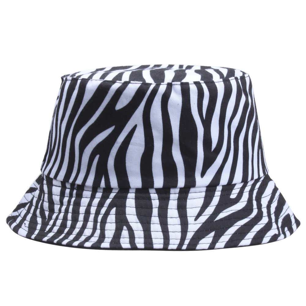 Zendaya Bucket-Hat aus Baumwolle mit Zebramuster – Unisex, kurze Krempe