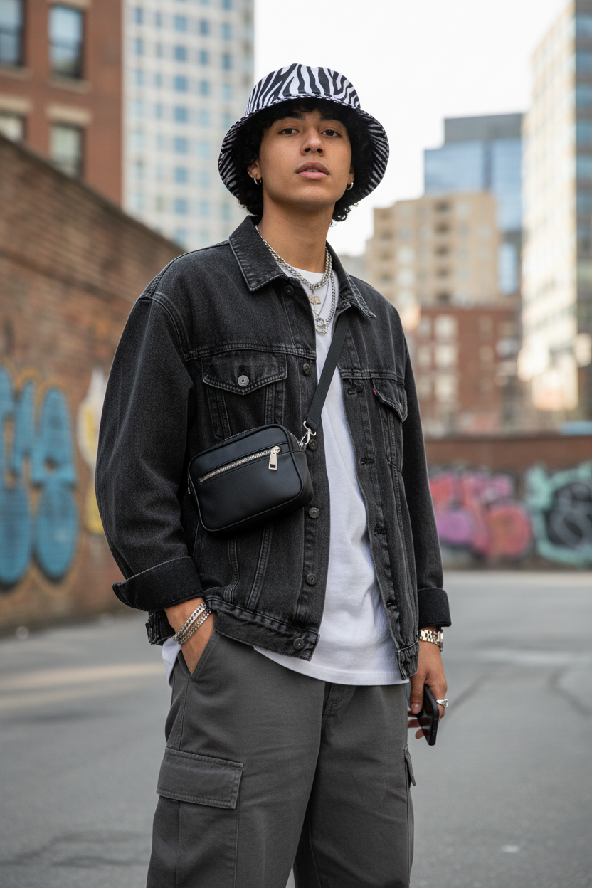 Zendaya Bucket-Hat aus Baumwolle mit Zebramuster – Unisex, kurze Krempe