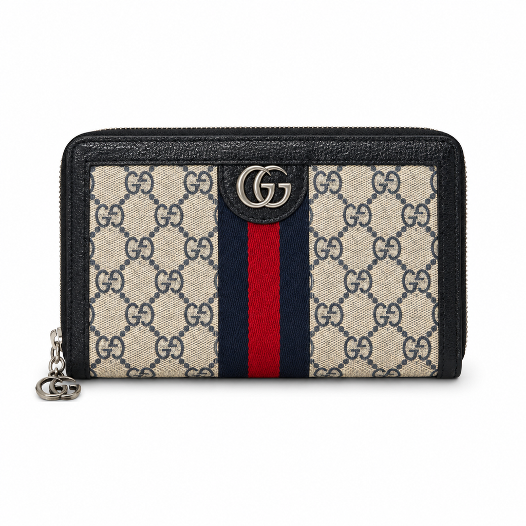 Gucci Ophidia GG Supreme Zip-Around Continental Wallet – Navy Blue