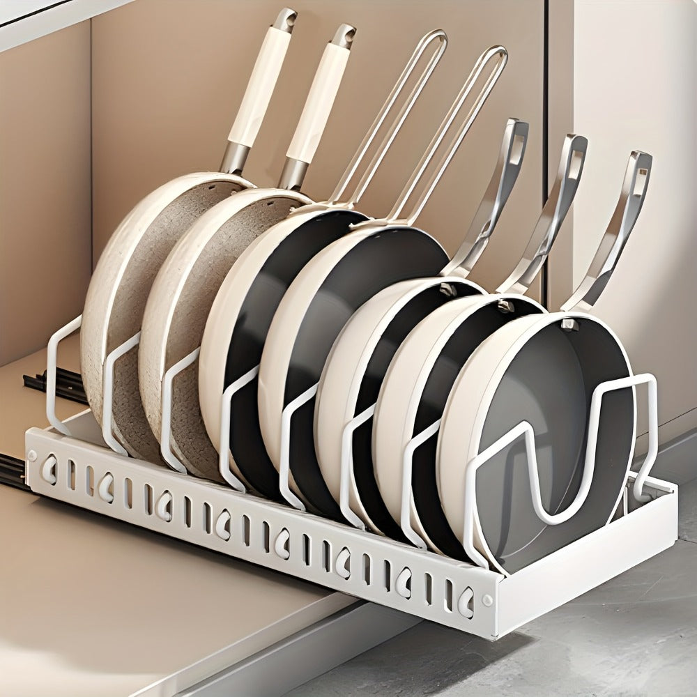 Pull-Out Pot and Pan Lid Rack Cabinet Sliding Storage Organizer - Kitchen Cabinet Slide-Out Box with 8/16 Adjustable Dividers for Lids