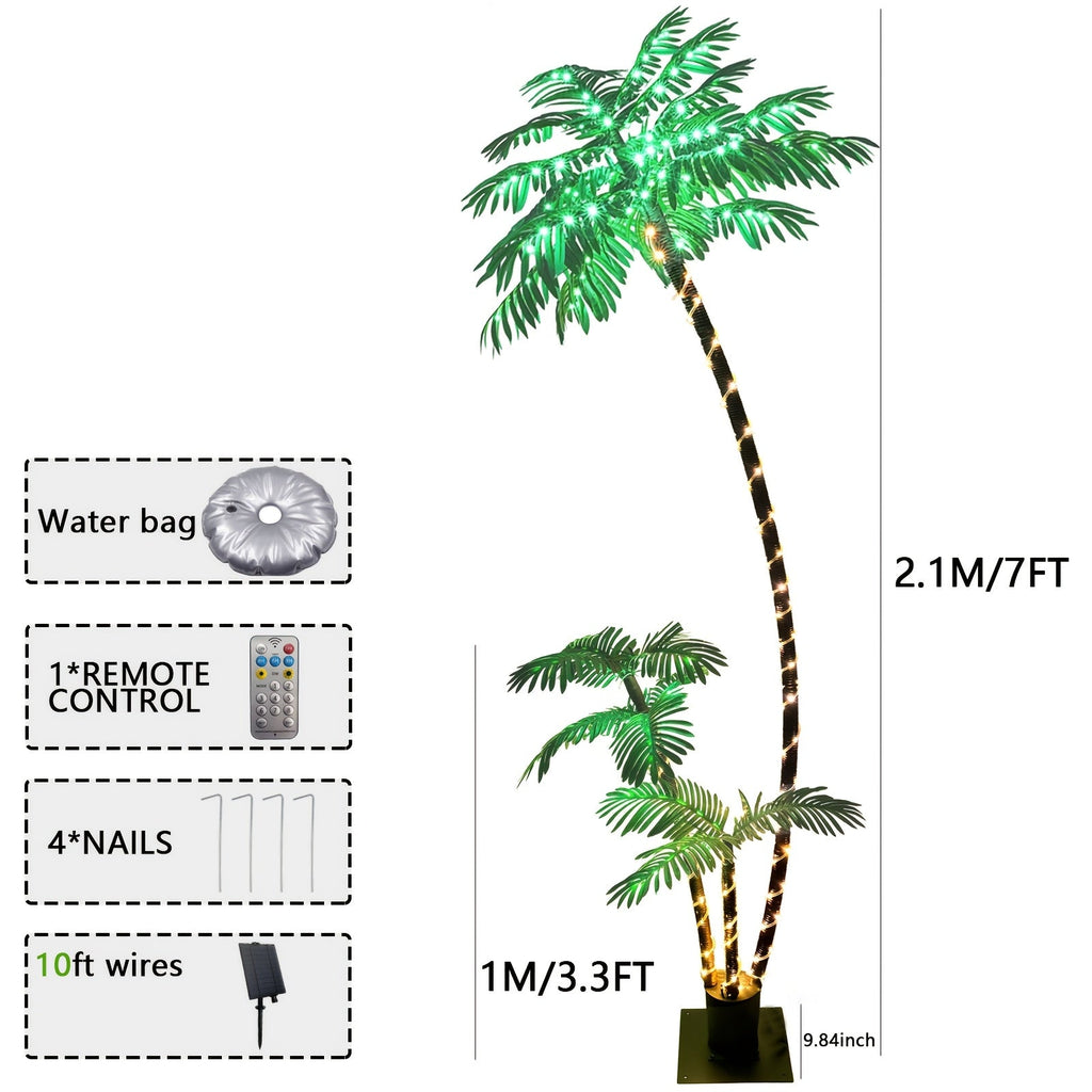 Solar Palm Tree Light 7ft 260 LED Outdoor Patio Tropical Decor Waterproof