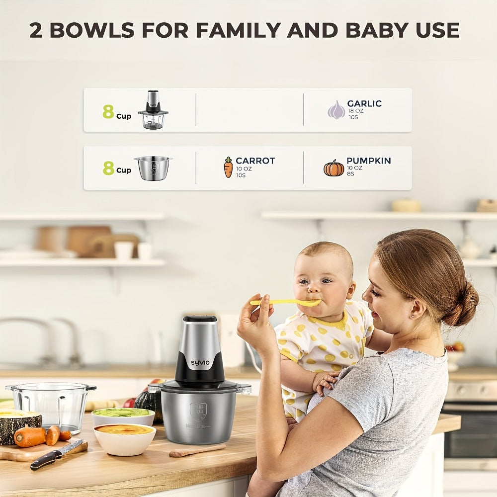 Mini Food Processor 450W, Electric Food Chopper with 2 Bowls & 4 Bi-Level Blades for Meat, Baby Food