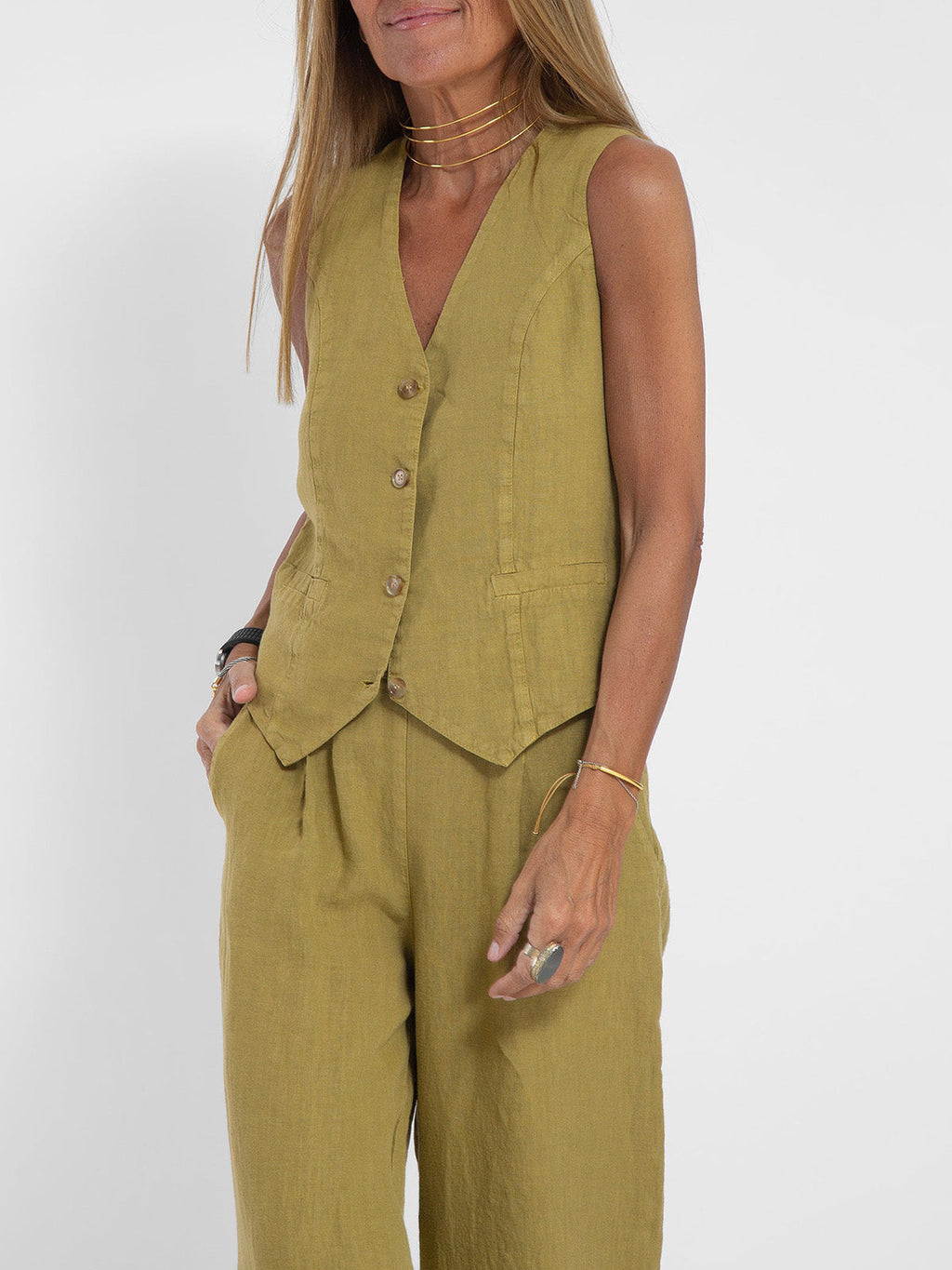 Holly | Sleeveless V-Neck & Wide-Leg Trouser Set