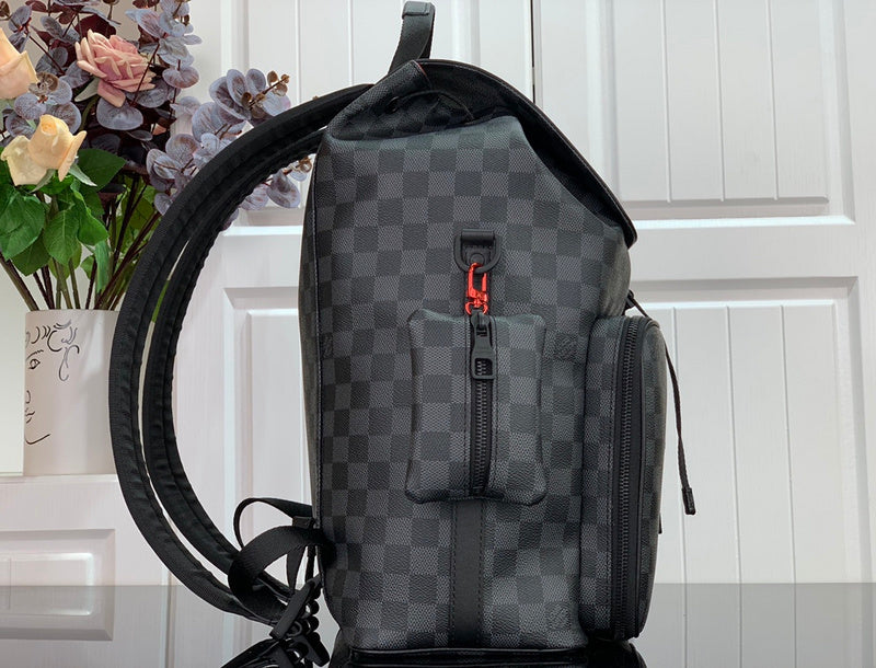 Louis Vuitton Matchpoint Backpack – Damier Graphite Canvas Black Leather Matte Black Red Hardware