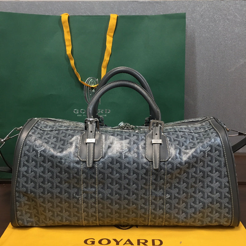 Goyard Boeing 55 Travel Bag – Black Goyardine Canvas Black Leather Silver Hardware