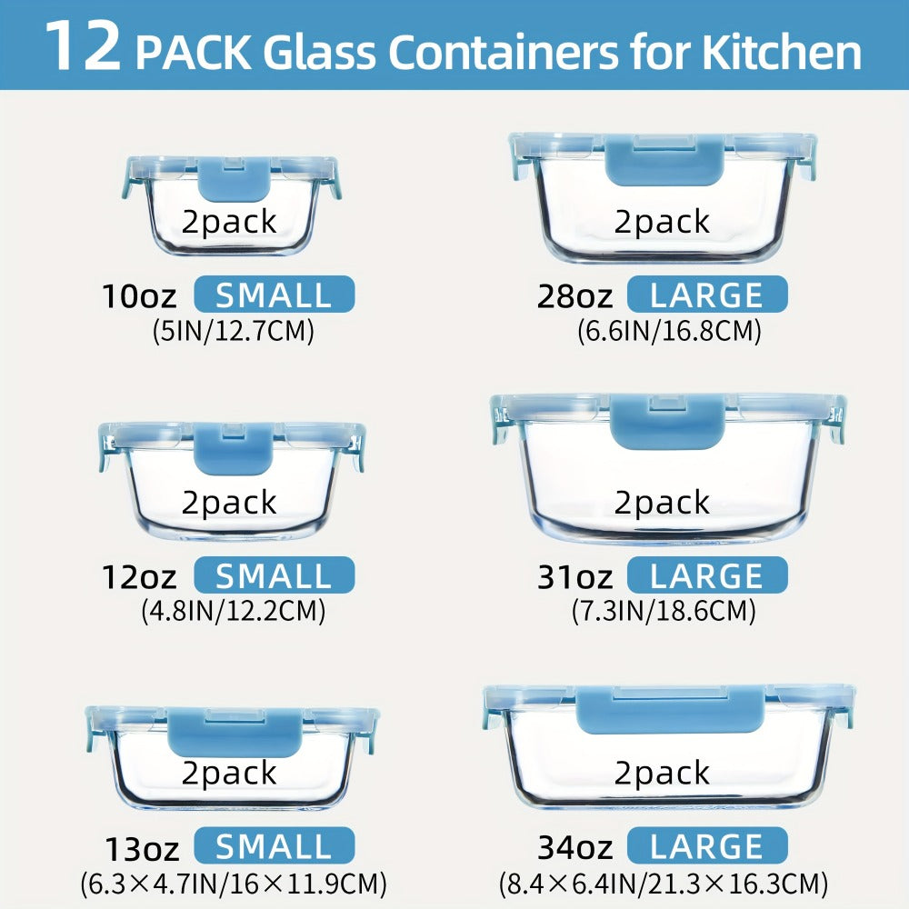 Glass Food Storage Containers for Meal Prep, Airtight Borosilicate Kitchen Boxes, Microwave and Freezer Safe