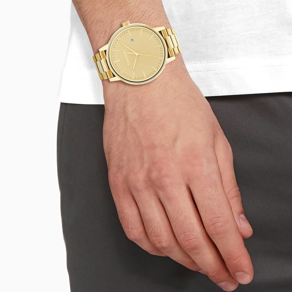 Armani Exchange Cayde AX2707 Herren-Analoguhr – Goldfarbenes Zifferblatt mit passendem Edelstahlarmband in Gold
