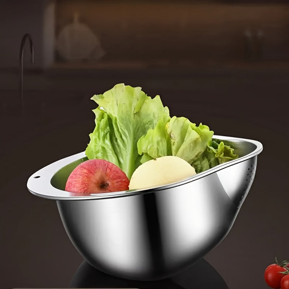 Stainless Steel Kitchen Colander with Handle - Multipurpose Rice Strainer Mesh Basket for Washing Rice