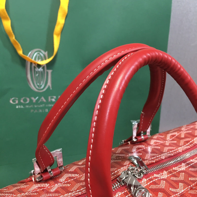 Goyard Boeing 55 Travel Bag – Red Goyardine Canvas Red Leather Silver Hardware