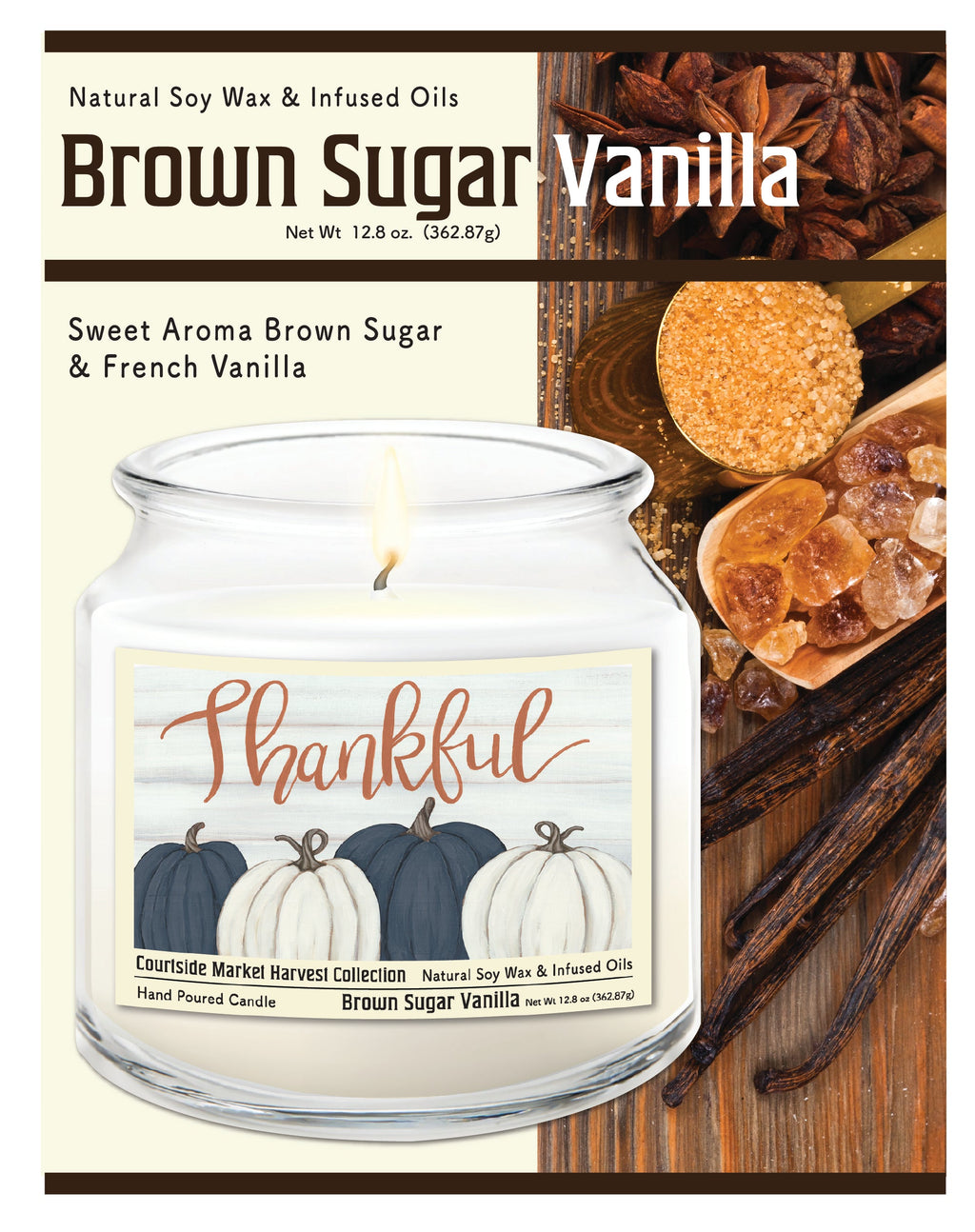 Pumpkin Thankful 12.8 Oz Candle Glass Jar with Brushed Silver Metal Lid