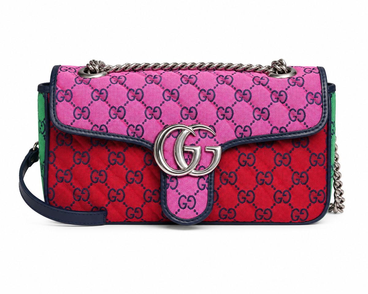 Gucci GG Marmont Small Shoulder Bag – Multicolour Quilted GG Canvas Pink Red Yellow Green