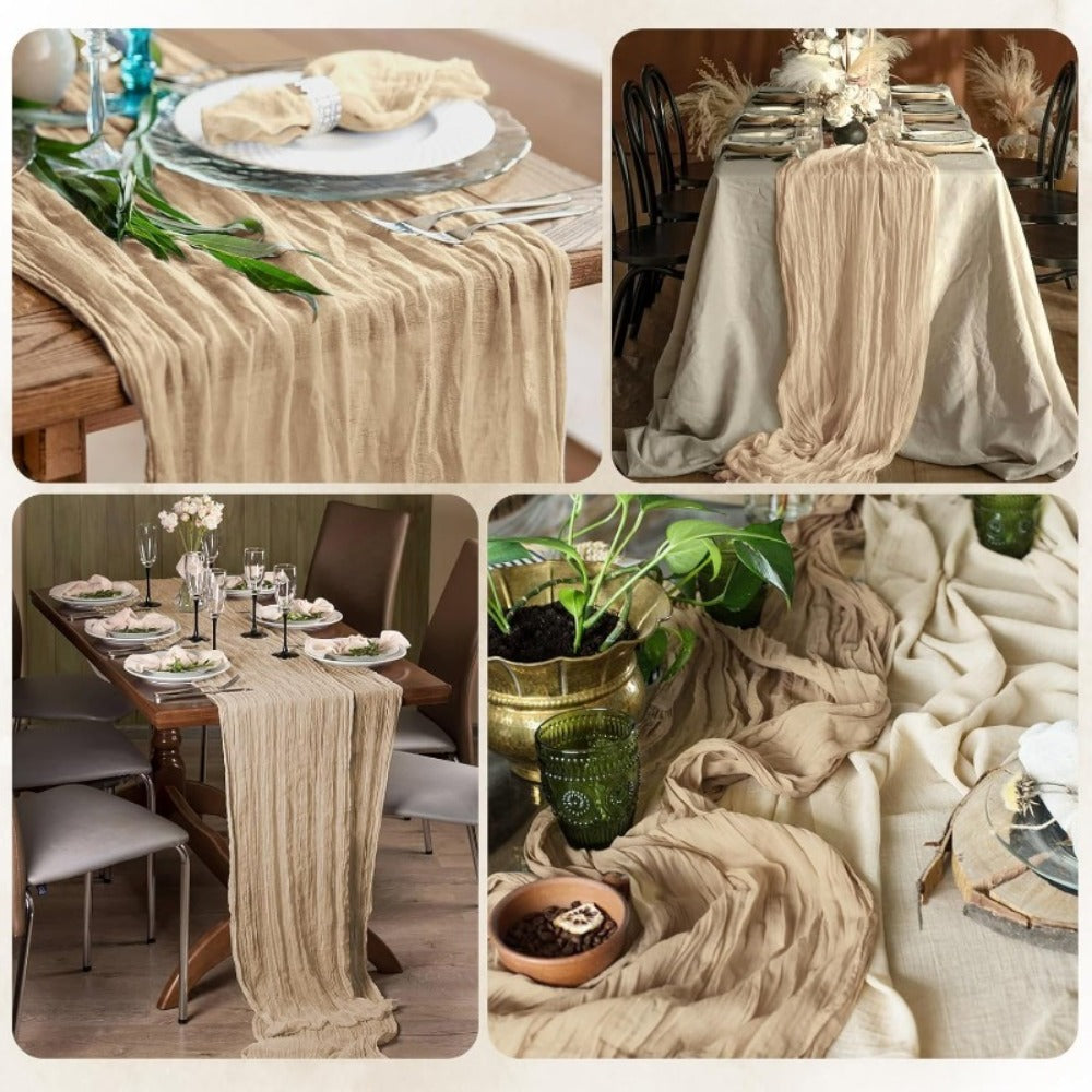 Cheesecloth Table Runner Set of Six Pieces at 21.7 x 72.8 Inches Each in Nine Colors for Dining and Events