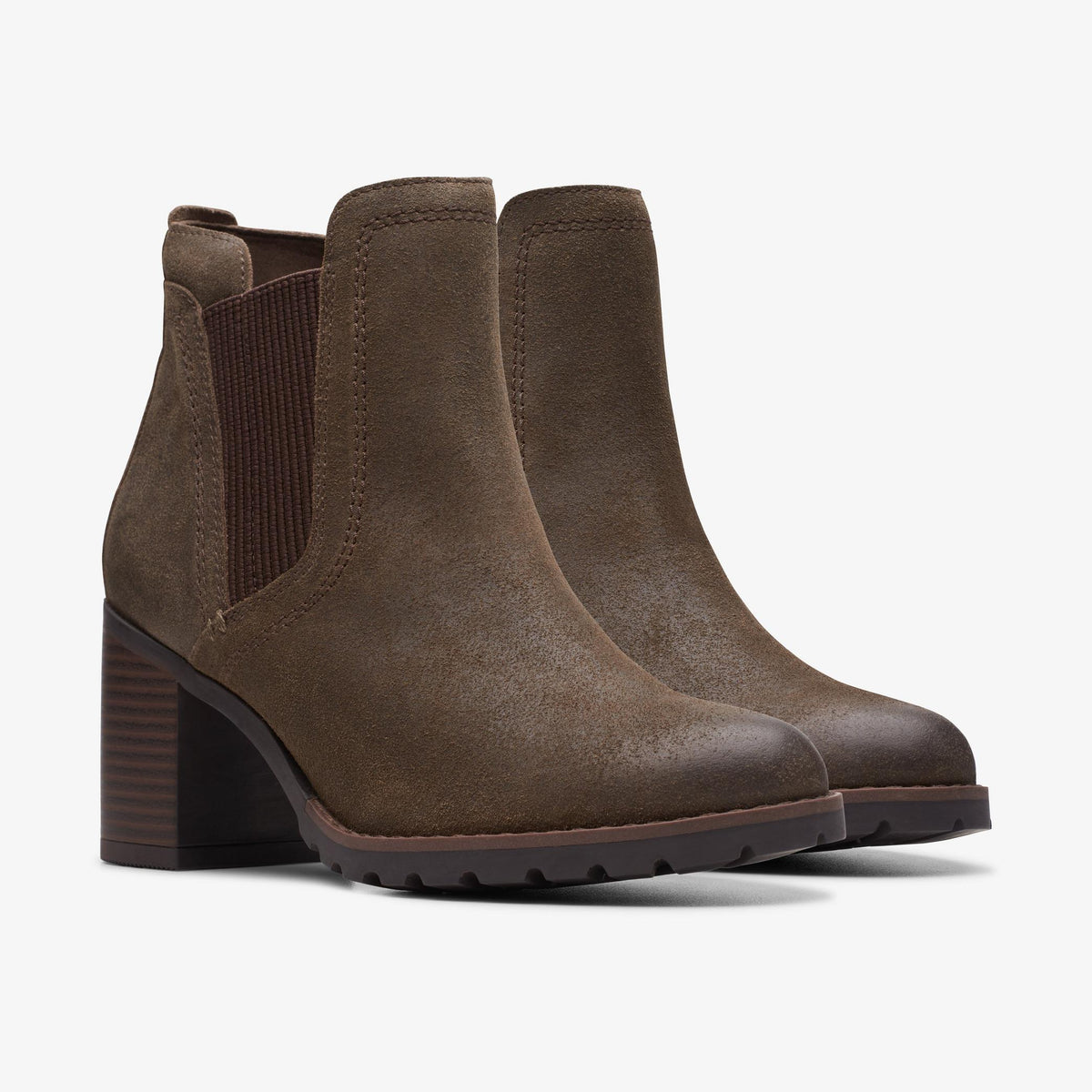 Womens Clarks Leda up - Dark Olive Suede