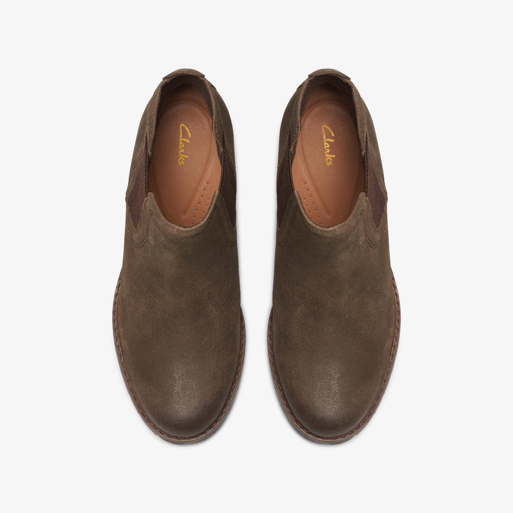 Womens Clarks Leda up - Dark Olive Suede