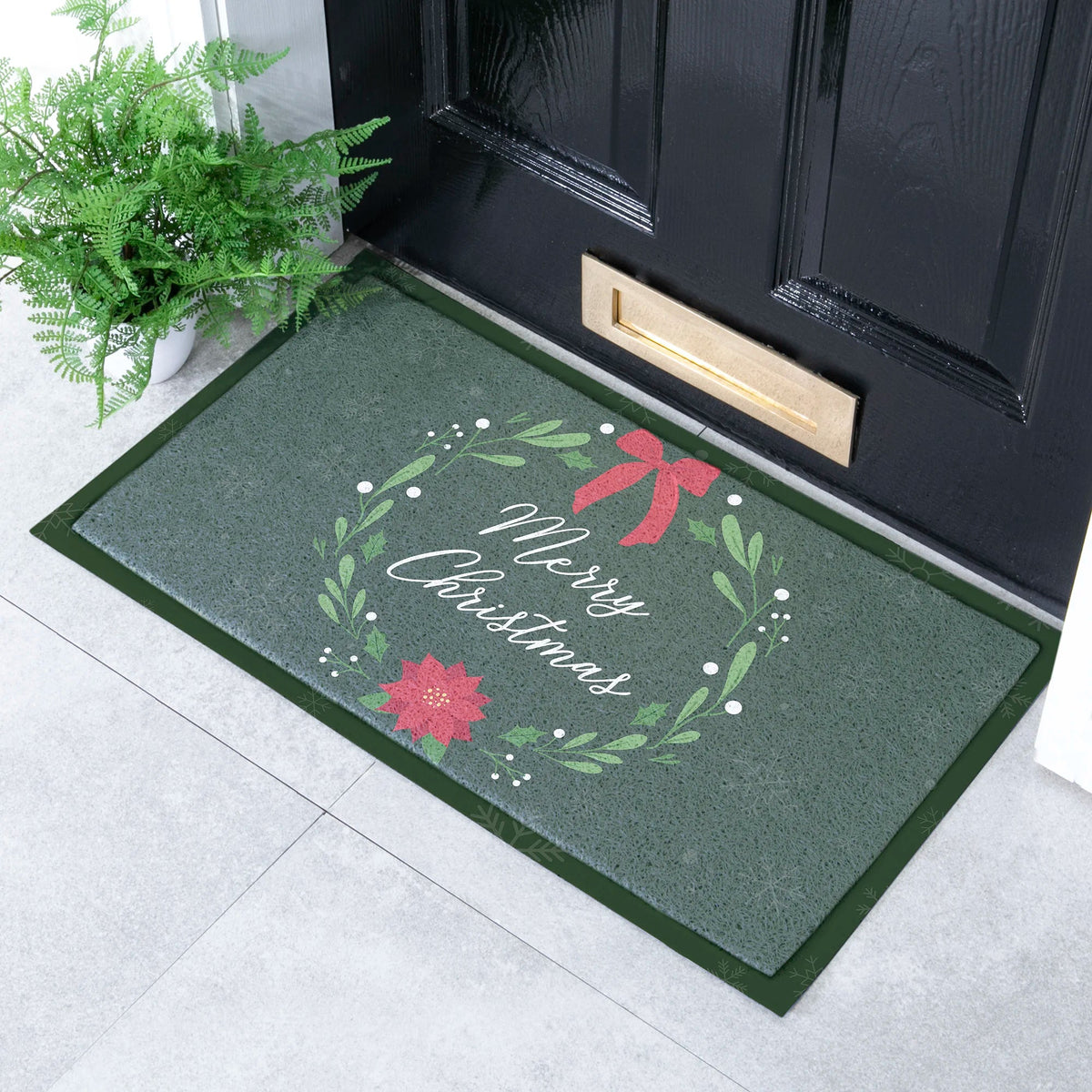Merry Christmas Wreath Indoor Outdoor - All-Weather Doormat