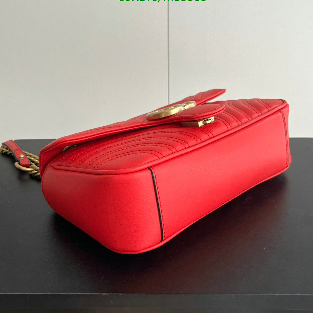 Red Quilted Leather Chain Shoulder Bag