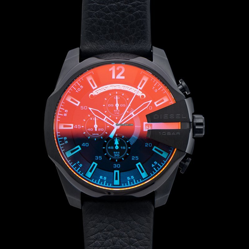 Diesel DZ4323 Mega Chief Chronograph Herrenuhr – Schwarzes Zifferblatt & schwarzes Lederarmband