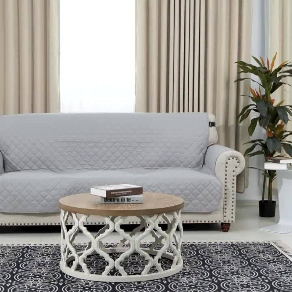 Sofa Cover Quilted Microfiber Three-Seat Panel Set with Two Foam Tubes, Straps and Side Pocket
