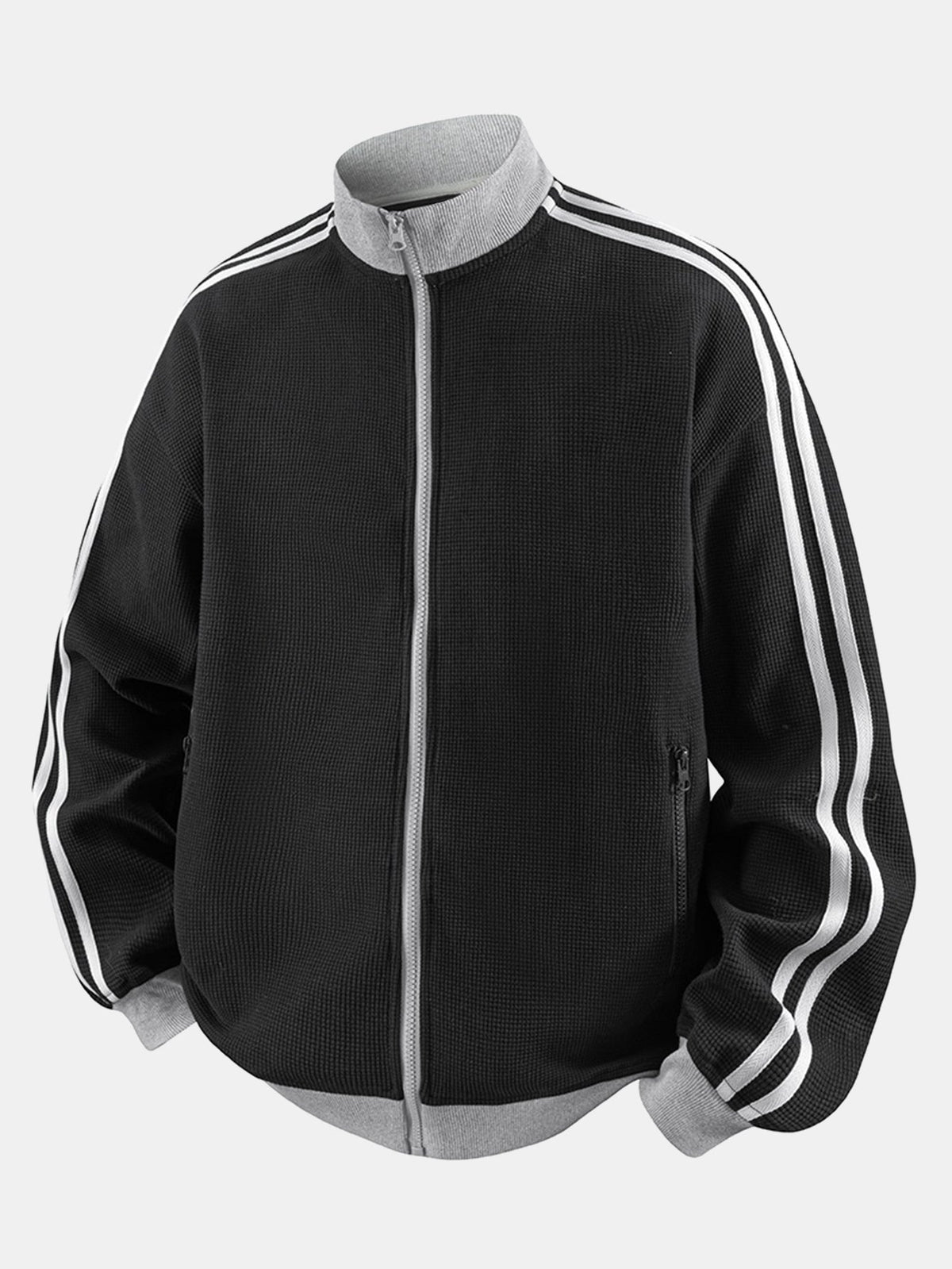Vintage Waffle Knit Stripe Zip Up Jacket