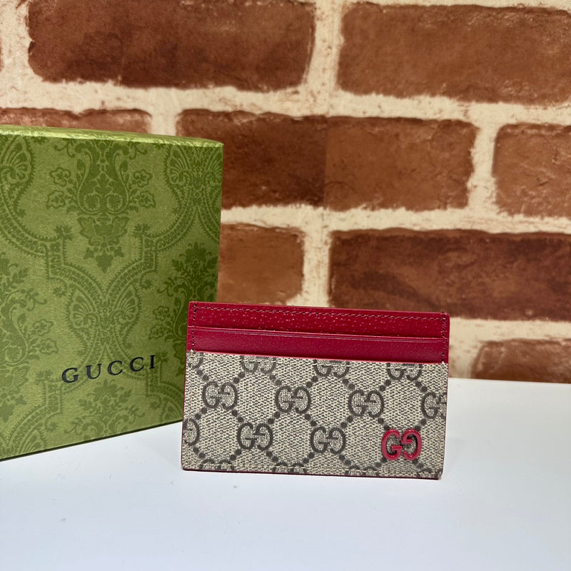 Gucci GG Supreme Card Holder – Beige Canvas Coloured Leather Trim Lacquered GG