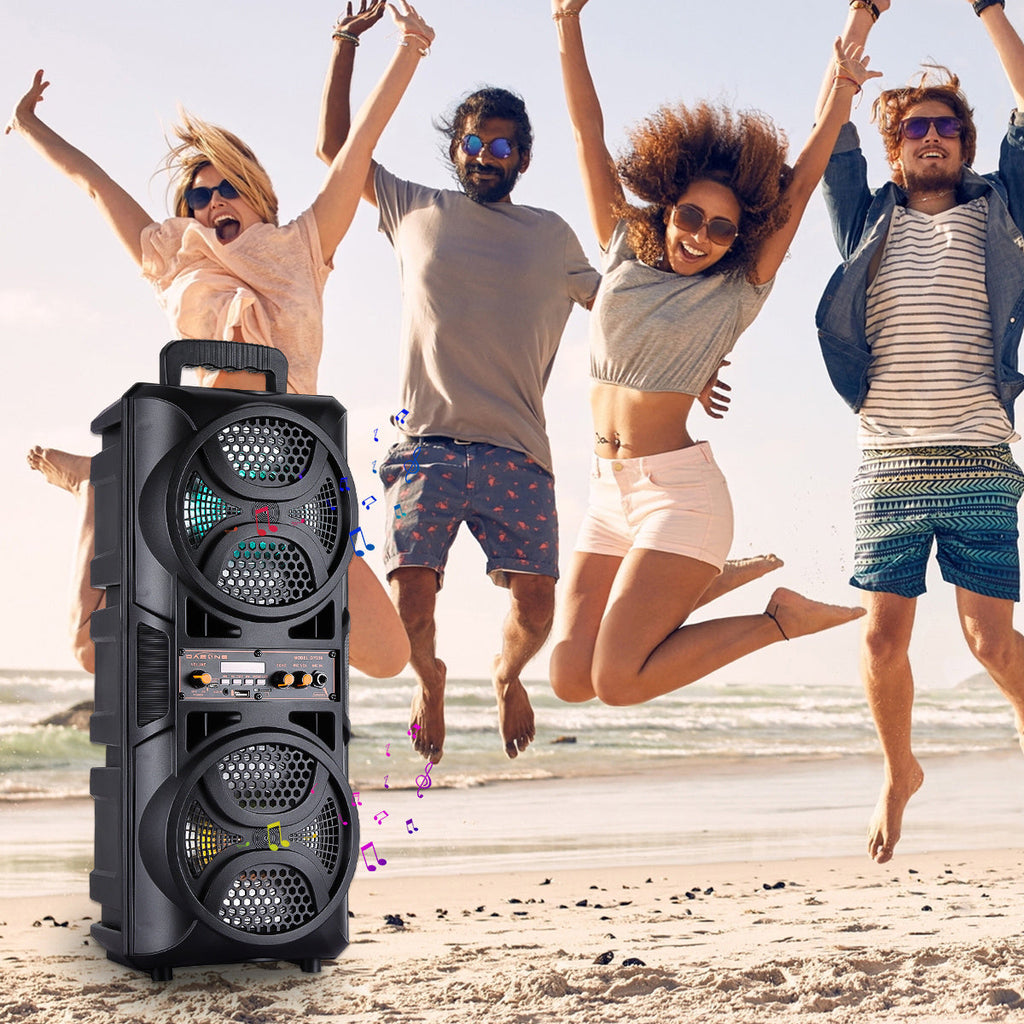 Portable PA Speaker Dual-Woofer RGB Karaoke System with 1800mAh Battery, Wired Mic and Remote