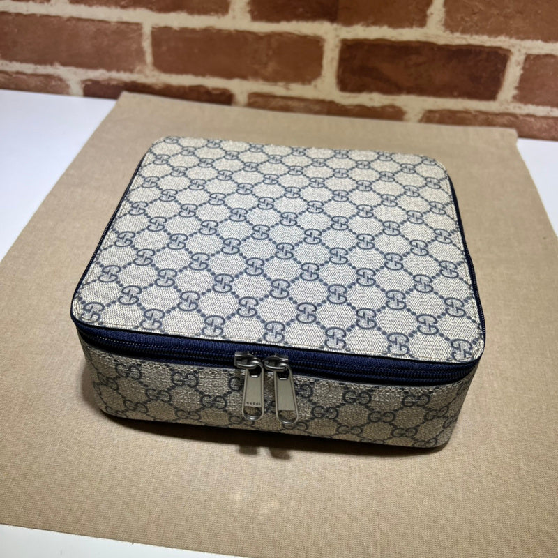 Gucci GG Supreme Jewellery Travel Case – Navy Blue Trim Double Zip