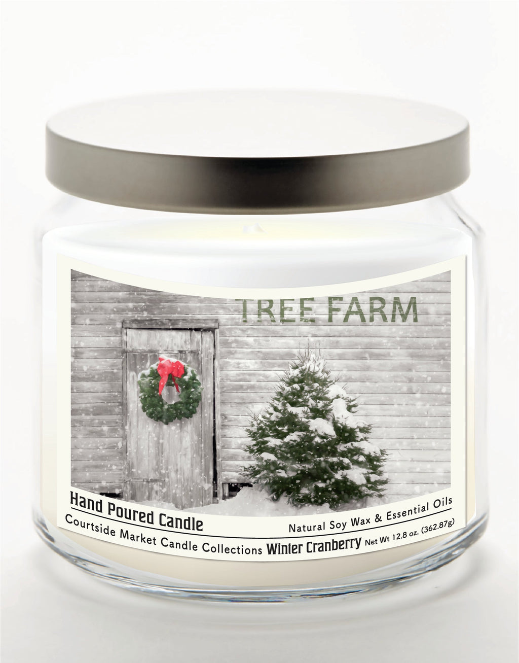 Tree Farm 12.8 Oz Candle Glass Jar with Brushed Silver Metal Lid