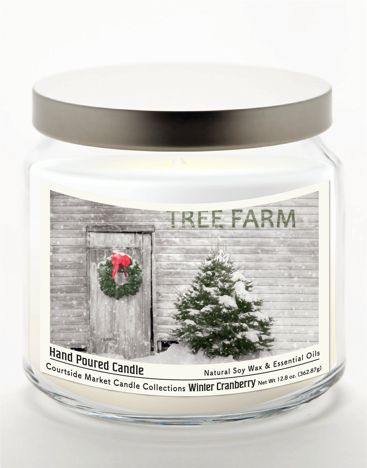 Tree Farm 12.8 Oz Candle Glass Jar with Brushed Silver Metal Lid