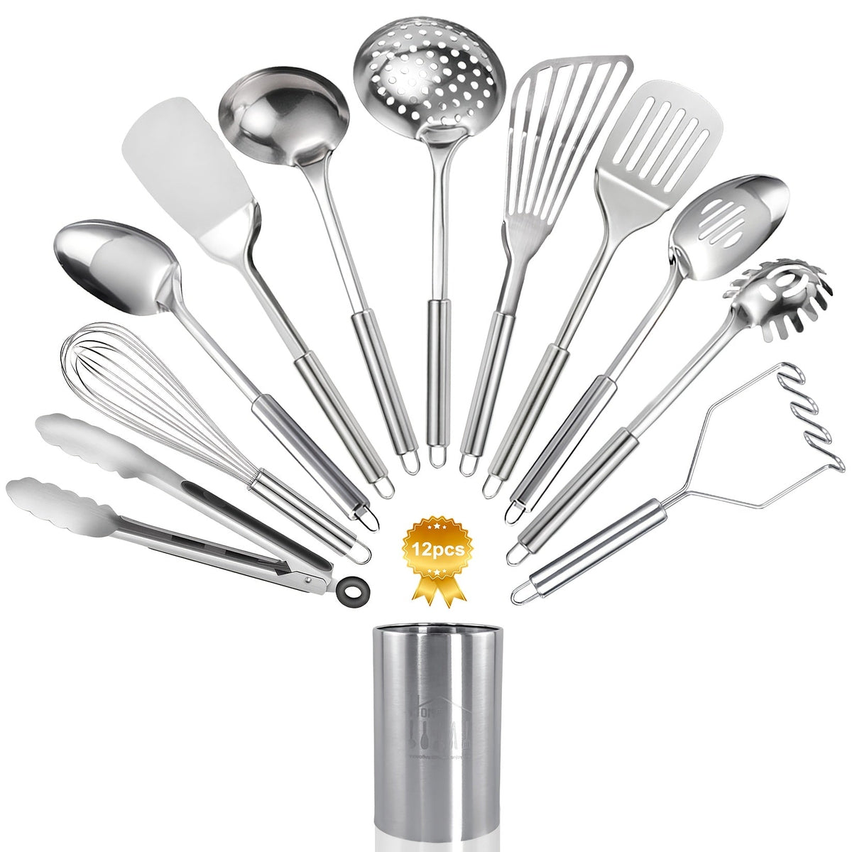 Kitchen Utensils 12-Piece Set with Eleven Cooking Tools and a Stainless Steel Countertop Holder