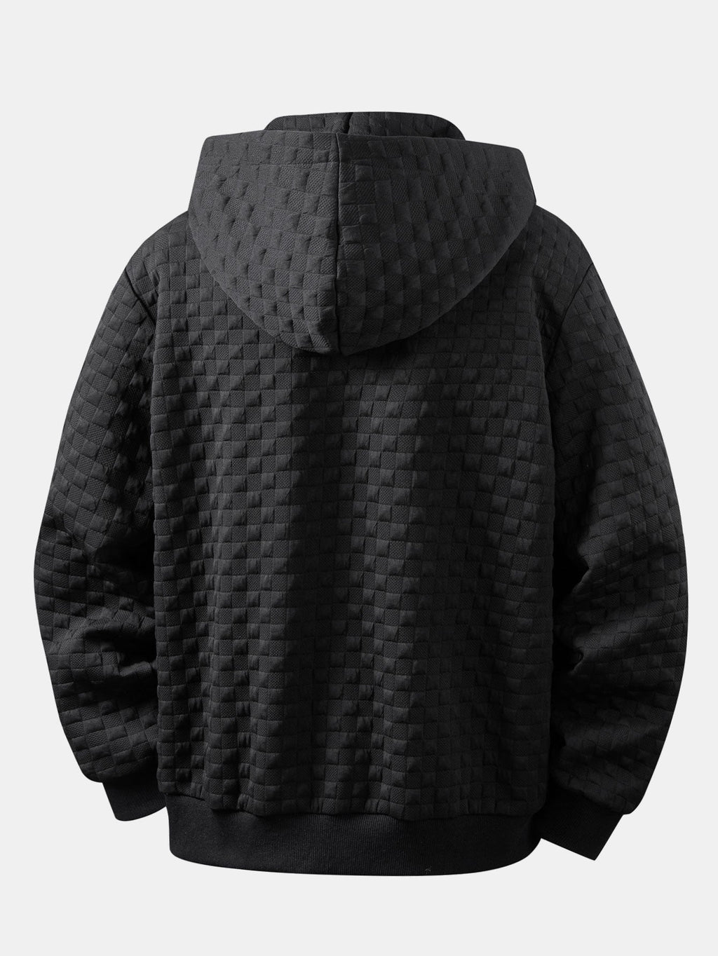 Relaxed Fit Checkerboard Jacquard Zip-Up Hooded Jacket