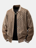 Checkerboard Faux Suede Baseball Jacket