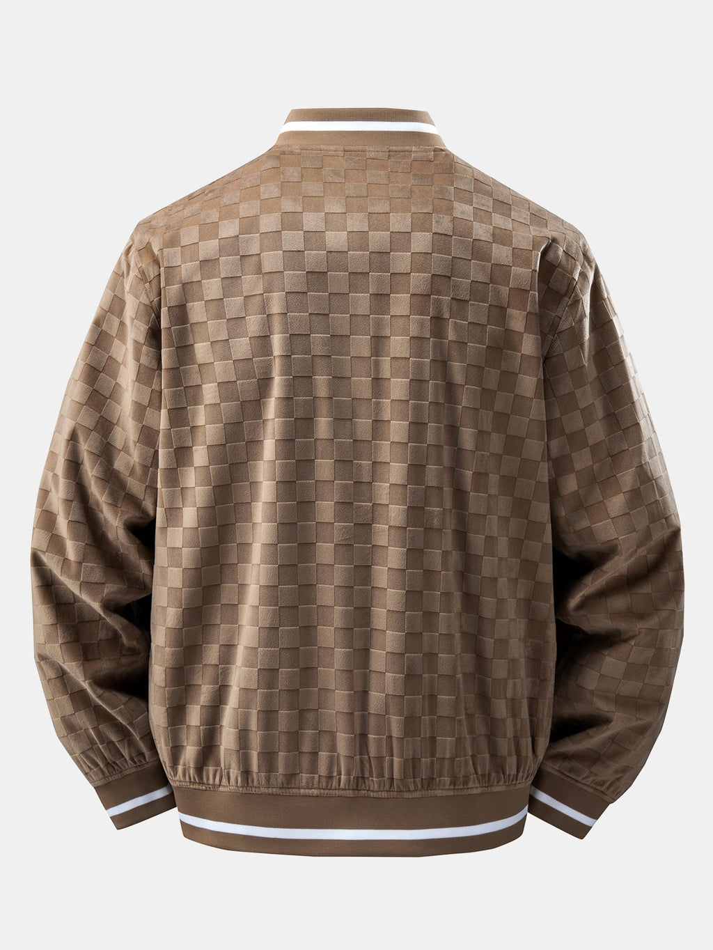 Checkerboard Faux Suede Baseball Jacket