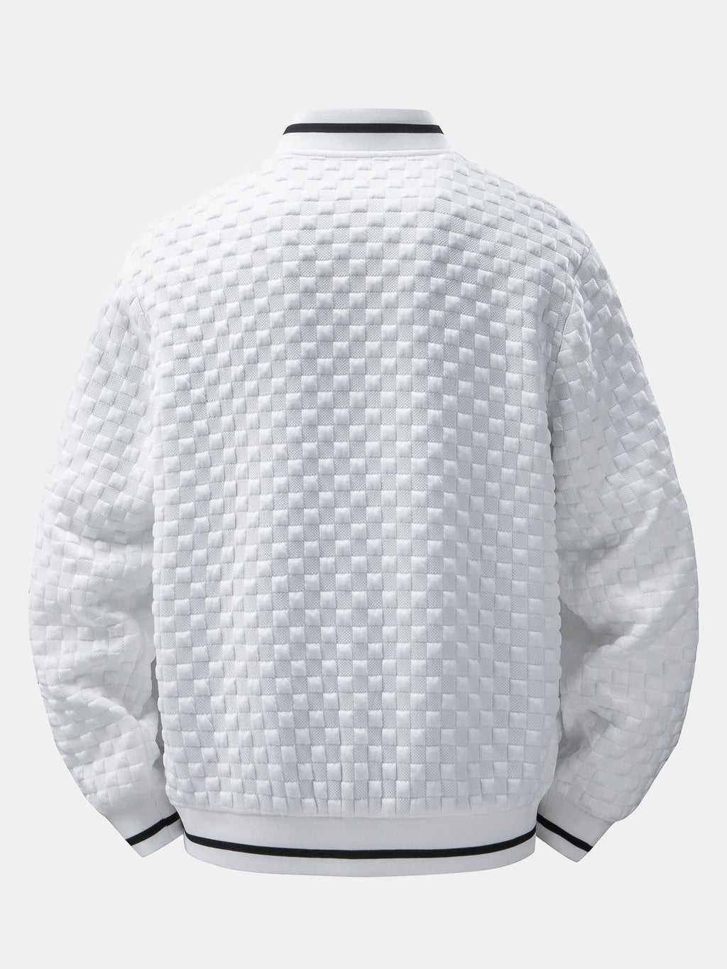 Checkerboard  Jacquard Zip-Up Bomber Jacket