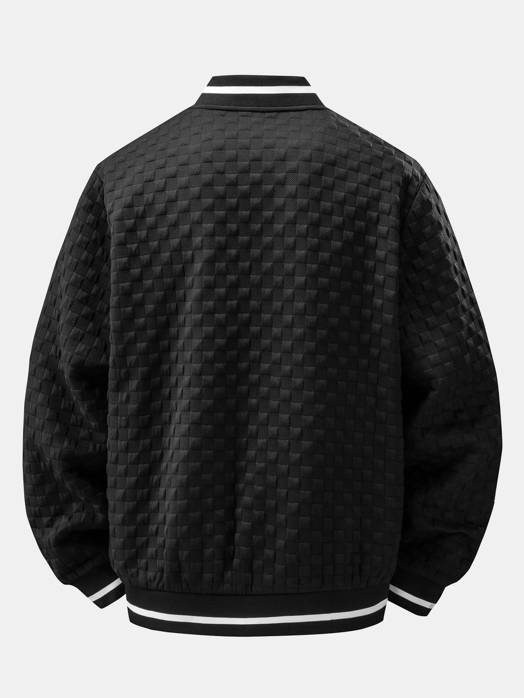 Checkerboard  Jacquard Zip-Up Bomber Jacket