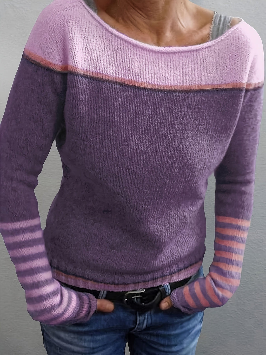Annika | Colour-Block-Pullover mit U-Boot-Ausschnitt