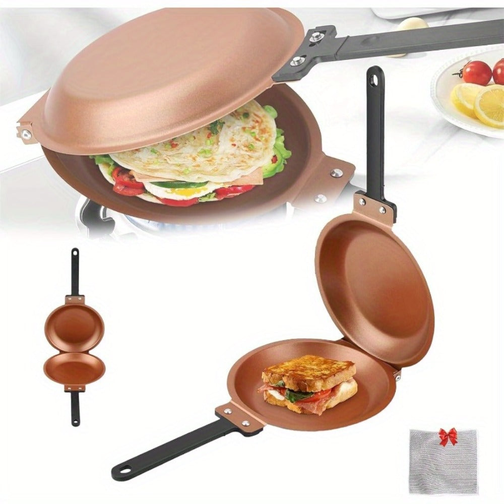 Pancake Pan Double Sided Non-Stick Reversible Folding Breakfast Frying Pan Pancake Maker for Home Cooking, Dining and Outdoor Meals