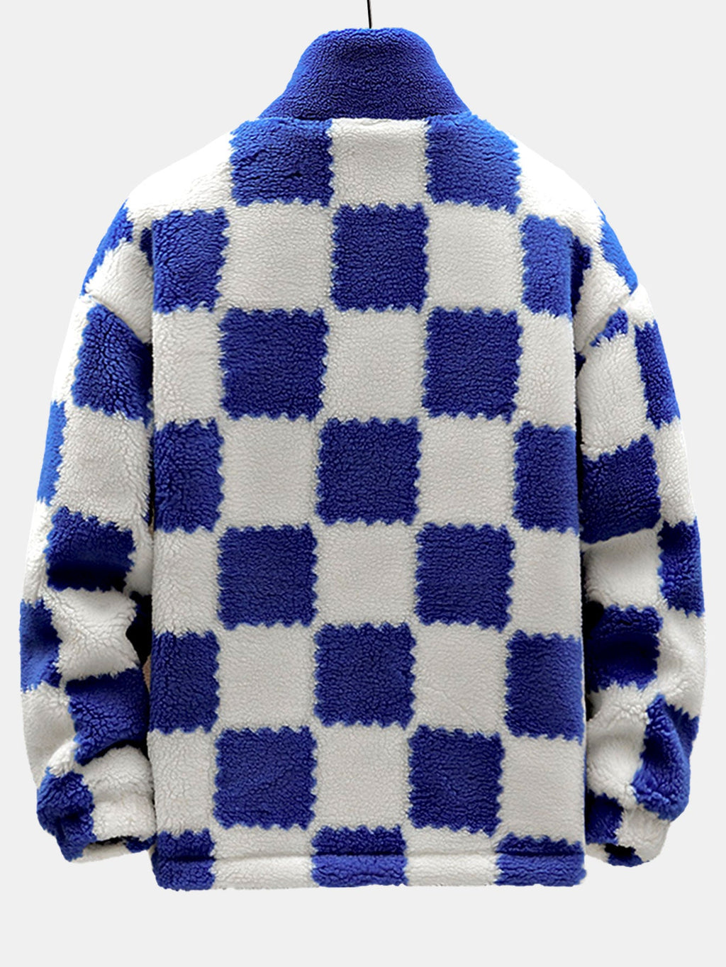 Teddy Fleece Checkerboard Stand Collar Jacket