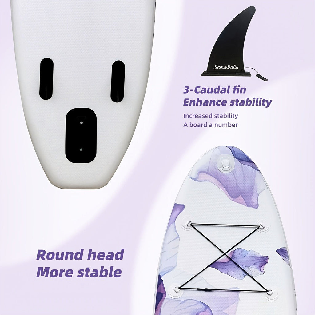10.6-Foot Purple Floral Inflatable Paddle Board with EVA Deck, Paddle, Pump, Bag, Fin and Leash