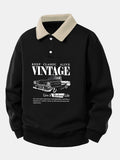 Relax Fit Vintage Car Print Contrast Polo Sweatshirt