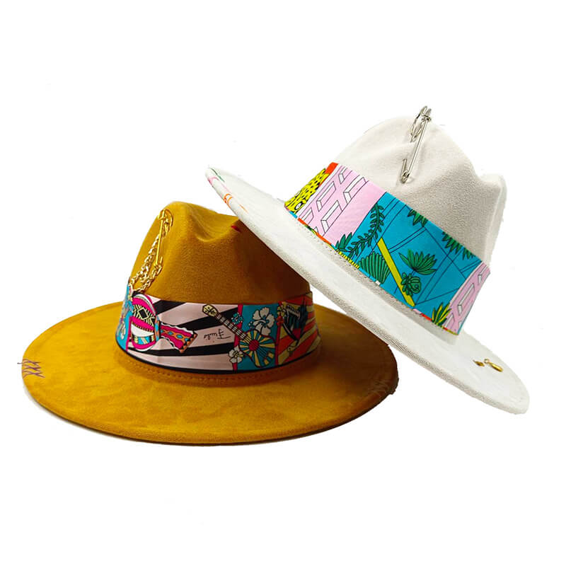 Handmade Fedora Cotton Hat with Monochrome Hatband