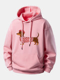 Dachshund Wearing Heart Sweater Print Relax Fit Hoodie