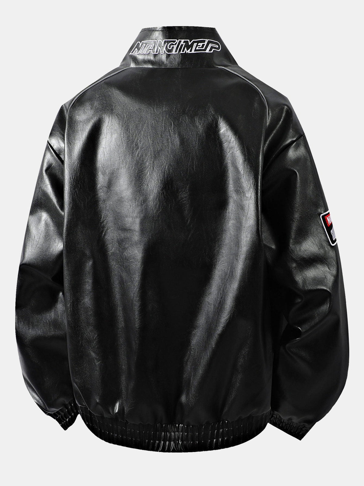 Fleece Lined Embroidery Leather Racing Jacket