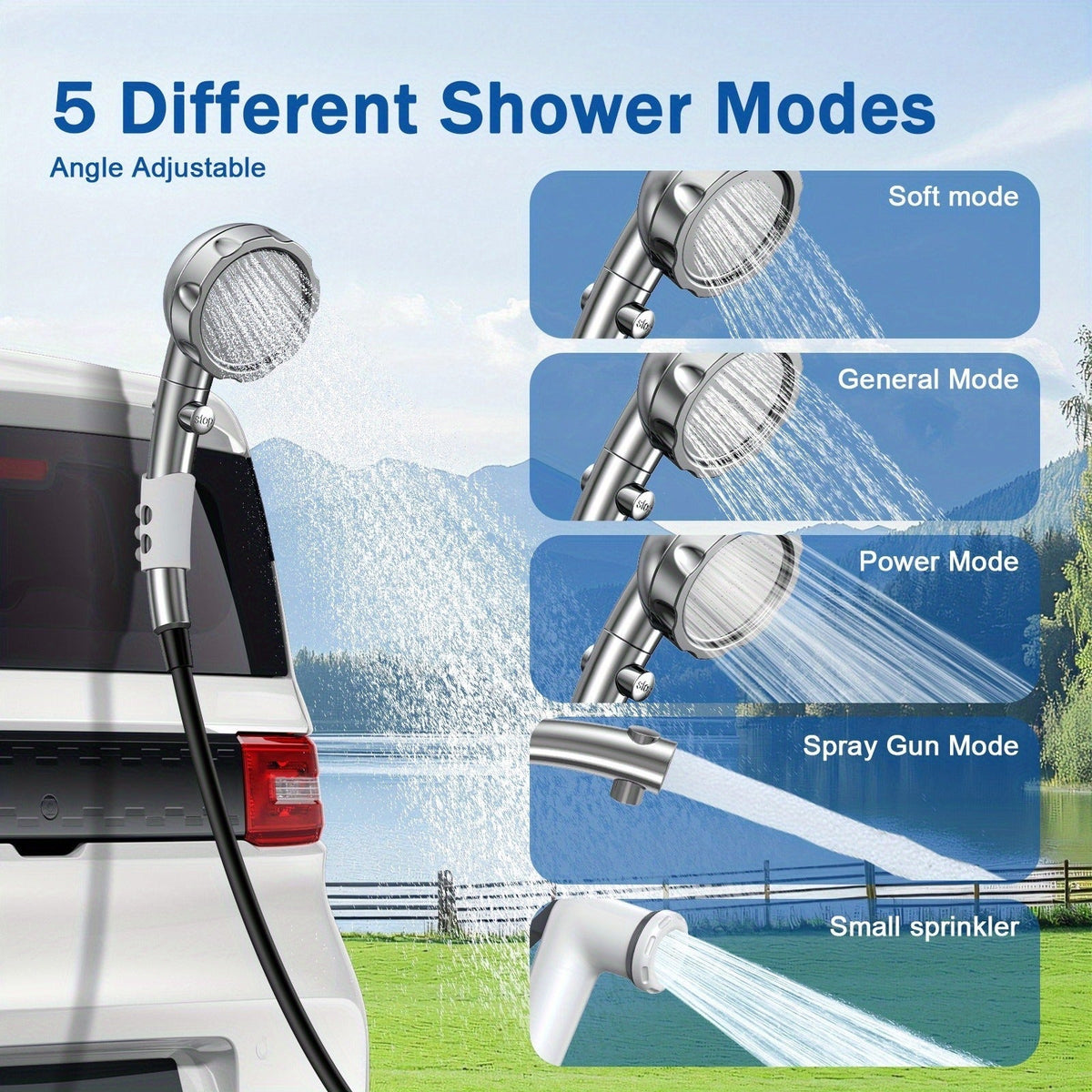 Portable Camping Shower with 9000mAh Battery – Smart Digital Display, Foldable Bucket Included, Compact Lightweight Outdoor Shower Pump for Camping, Hiking, Pet Cleaning, Car Washing & Beach Use