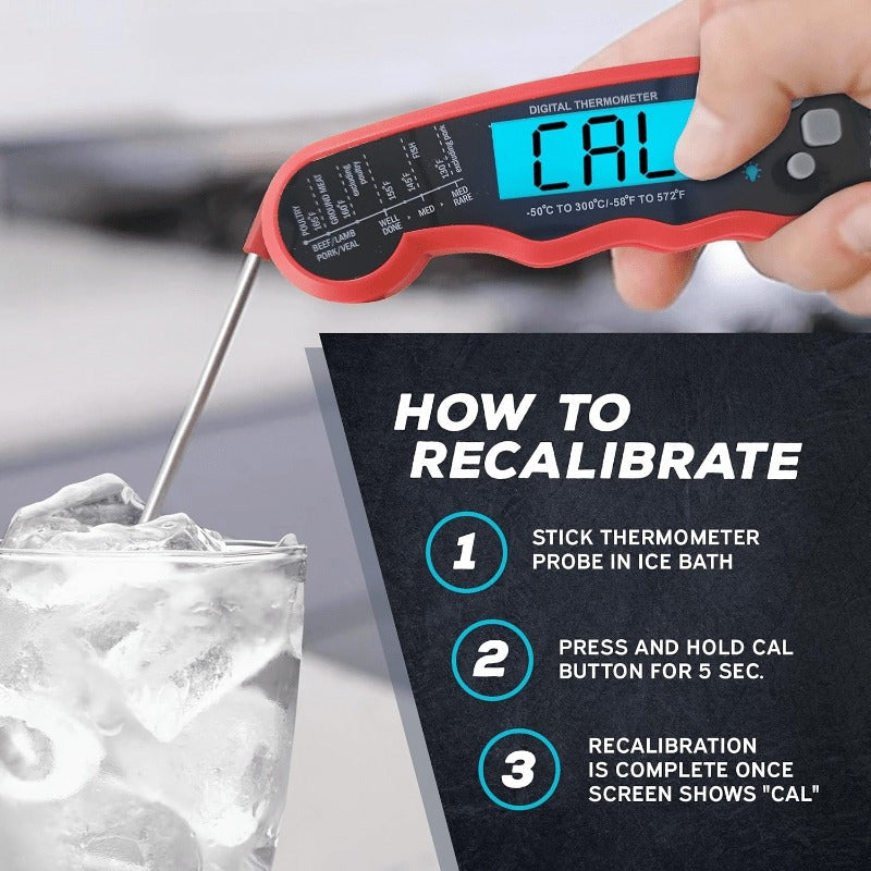 Digital Food Thermometer in a Folding Design with a Backlit Display and a Calibration Mode