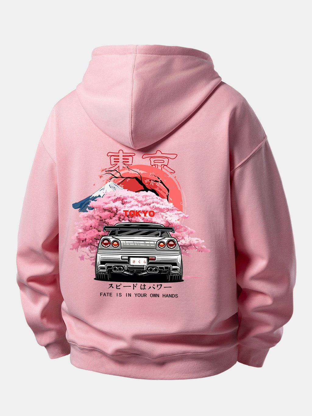 Tokyo Kirschblüten Auto-Print Hoodie mit entspannter Passform
